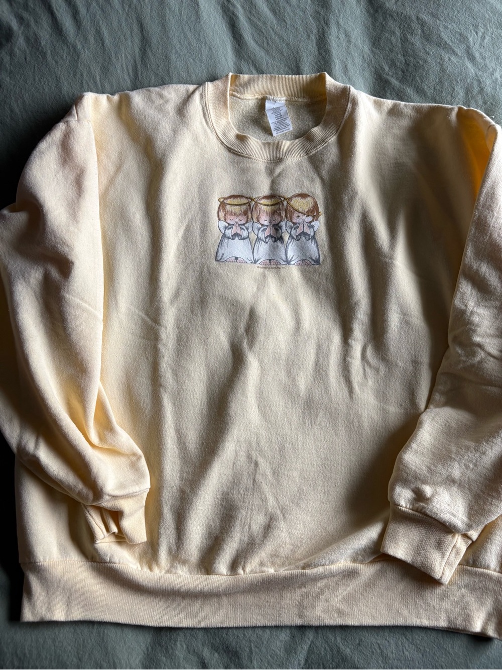 Vintage Hallmark Angels Crewneck Sweatshirt XL Yellow Praying Cherubs Retro 90s